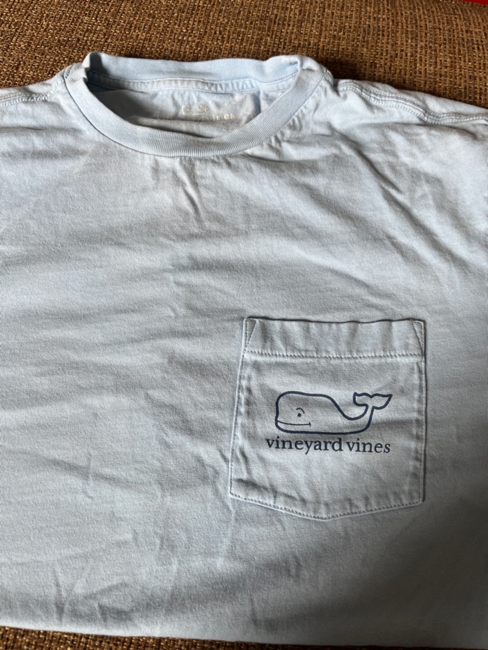 Vineyard Vines Light Blue Pocket Tee with Navy Whale